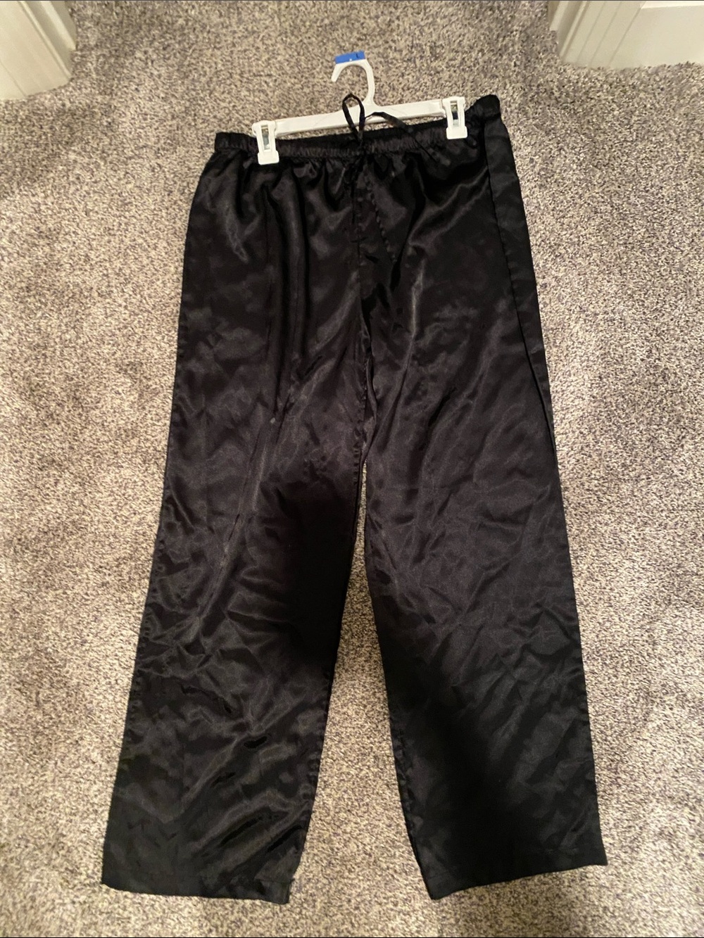 Adonna Black Satin Pajama Set - Button-Up Top & Wide-Leg Pants - Picture 5 of 6
